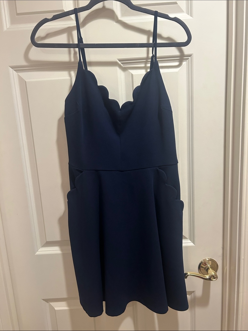 Navy Scalloped A-Line Dress with Pockets